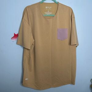 BYLT Drop Cut Lux Pocket Short Sleeve Tee T-Shirt Tan Color Size XXL